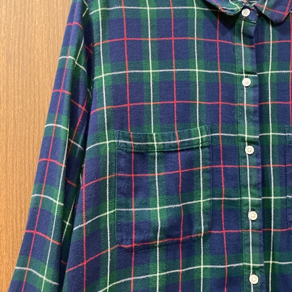 Gap Factory Blue/Green Plaid Boyfriend Fit Drapey Flannel Shirt Size Large - Picture 9 of 15